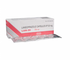 Box and blister strip of generic Lansoprazole 30mg capsule