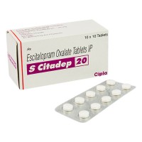 Box and a blister of generic Escitalopram Oxalate 20mg tablets