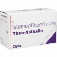 Box pack of generic Albuterol (2mg) + Theophylline (100mg) Tab
