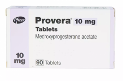 A box of Medroxyprogesterone acetate 10 mg Tab