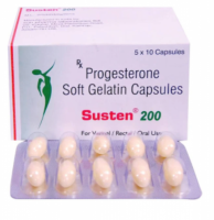 A box and a blister of Progesterone 200mg capsules