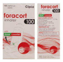 A front and back image of a box of Formoterol (6mcg) + Budesonide (100mcg)- 120 Doses