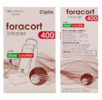 Front and back image of a box of Formoterol (6mcg) + Budesonide (400mcg)- 120 Doses