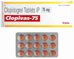 Box and a blister of generic Plavix 75mg Tablets - Clopidogrel Bisulfate