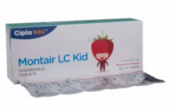 A box pack and a strip of generic Levocetirizine (2.5mg) + Montelukast (4mg) Tab