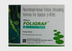 A box of generic Recombinant Human follicle stimulating hormone 75IU Injection (R-HFSH)