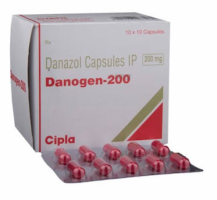 Box and a blister strip of Generic Danocrine 200 mg Caps