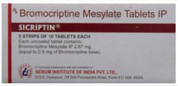 A box of generic Bromocriptine 2.5mg Tab