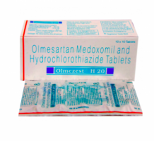 A box and a strip of Hydrochlorothiazide (12.5mg) + Olmesartan Medoxomil (20mg)tabs