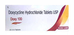 Box of generic Doxycycline 100mg tablet