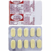 Frontside and backside of Chlorzoxazone Diclofenac Paracetamol 250mg/50mg/325mg strip