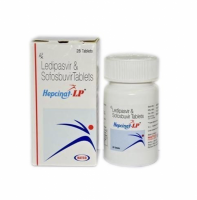 Box and a bottle pack of generic ledipasvir 90mg and sofosbuvir 400mg
