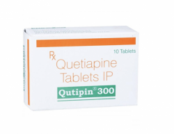 Box and blister strip of generic Quetiapine Fumarate 300mg tablets
