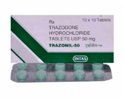 A box and a strip of Trazodone 50mg Tab