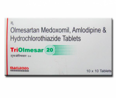 A box of Olmesartan Medoxomil (20mg) + Amlodipine (5mg) + Hydrochlorothiazide (12.5mg) Tab
