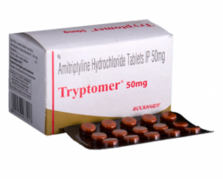 A box and a strip of Amitriptyline 50mg Tablet