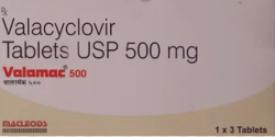 Box pack and two blisters of generic Valacyclovir Hydrochloride 500mg tablets