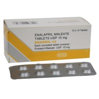 A box and a strip of Enalapril 10 mg Tab