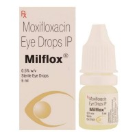 Box and bottle of generic Moxifloxacin 0.5% 5 ml Eye Drops Bottle