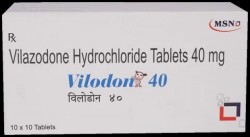 A box and a strip of Vilazodone 40mg Tab