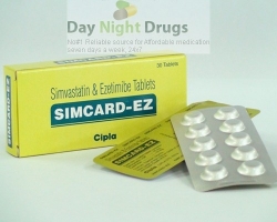 Box pack and a few strips of generic Ezetimibe and Simvastatin 10mg/10mg tablets