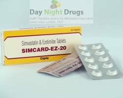 Box pack and few strips of generic Ezetimibe and Simvastatin 10mg/20mg tablets