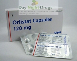 A box and two blisters of generic Xenical 120mg Capsules - Orlistat