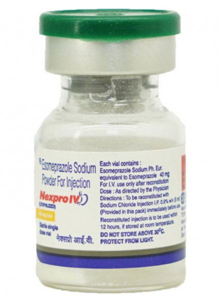 A vial of powdered Esomeprazole Sodium 40mg