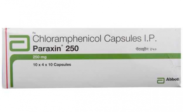 A box of Chloramphenicol 250mg Caps