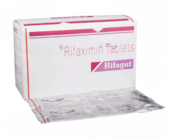 A box and a strip of Rifaximin 200 mg Tab