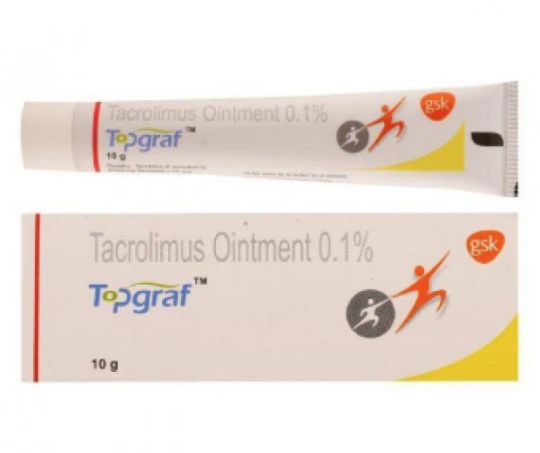 A box and a tube of Tacrolimus 0.10 % Ointment- 10gm