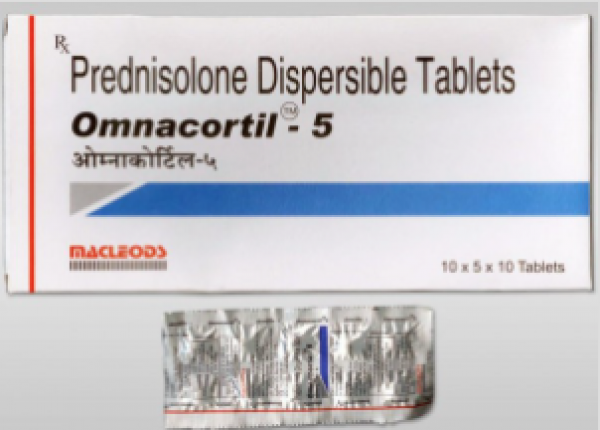 A box and a strip of Prednisolone 5mg Tab