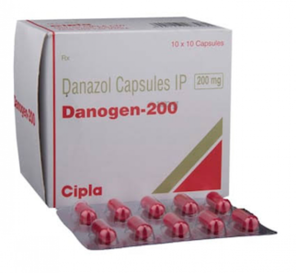 Box and a blister strip of Generic Danocrine 200 mg Caps