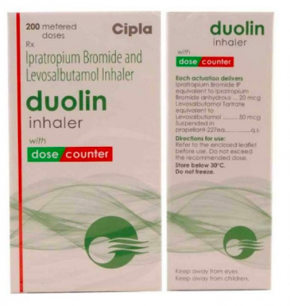 Box of generic Albuterol Sulfate and Ipratropium Bromide 20mcg/50mcg Inhaler