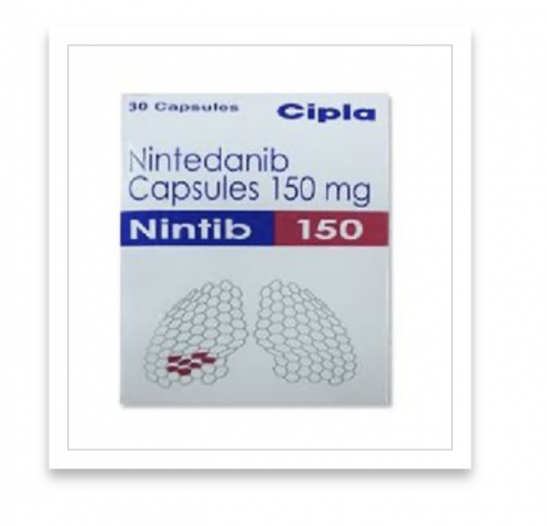 A box of Nintedanib 150mg Caps