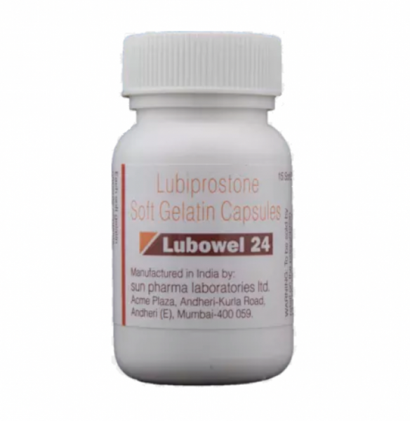A box of Lubiprostone 24mcg Soft Gelatin Capsules
