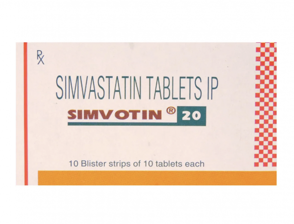 Box and a blister of generic Simvastatin 20mg tablets