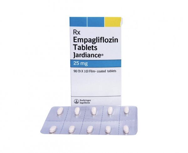Box and a strip of 25mg Empagliflozin tablets
