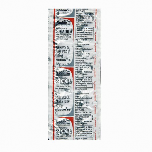 Front and back of generic Nebivolol (10mg) Tab blister strip
