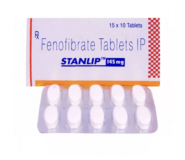 Box and a few strips of generic Fenofibrate 145mg tablets