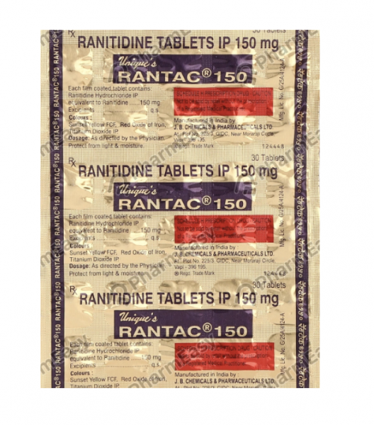 A box and a strip of generic ranitidine hydrochloride 150mg tablet