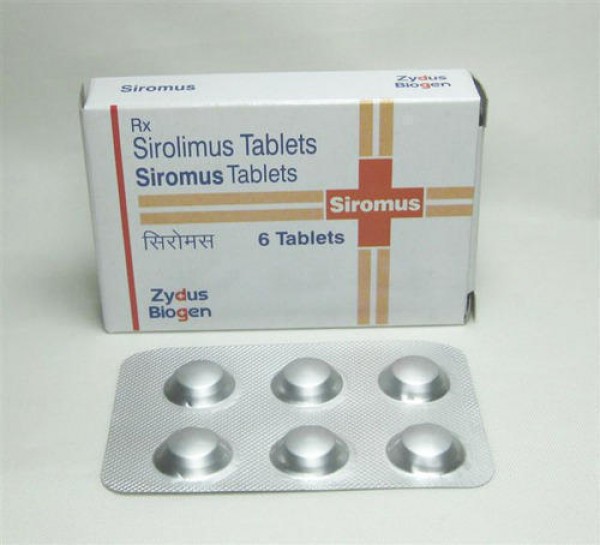 A box and a strip of Sirolimus 1 mg Tab