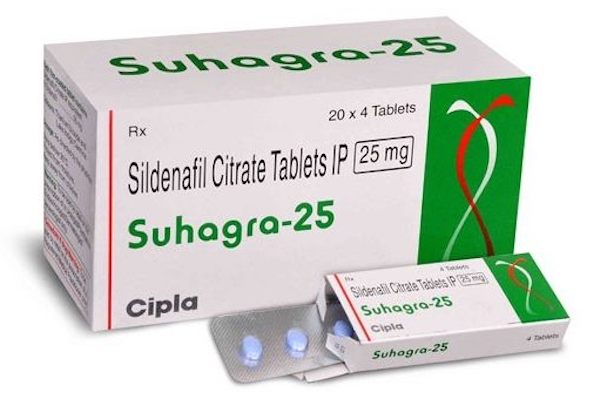 Box and a strip of generic Sildenafil Citrate 25mg tablets