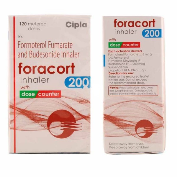 Box and bottle of generic budesonide 200mcg, formoterol fumarate 6mcg inhaler