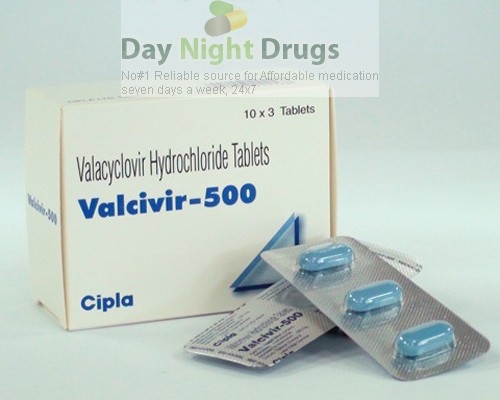 Box pack and two blisters of generic Valacyclovir Hydrochloride 500mg tablets