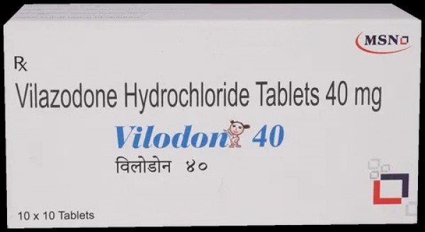 A box and a strip of Vilazodone 40mg Tab