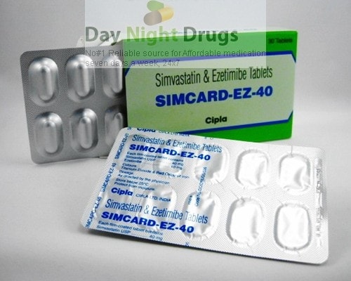 Two strips and a box of generic Ezetimibe and Simvastatin 10mg/40mg tablets