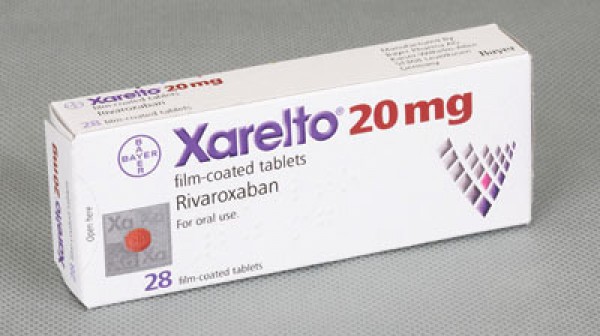Box of Xarelto 20mg pills in a blister.