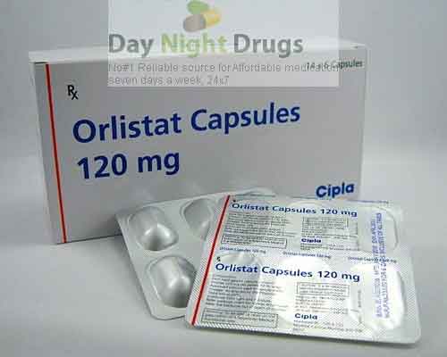 A box and two blisters of generic Xenical 120mg Capsules - Orlistat